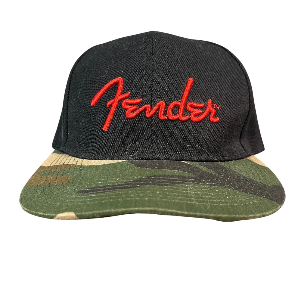 Fender Musical Instruments Snapback Hat Black Camo Red Embroidered Logo Cap